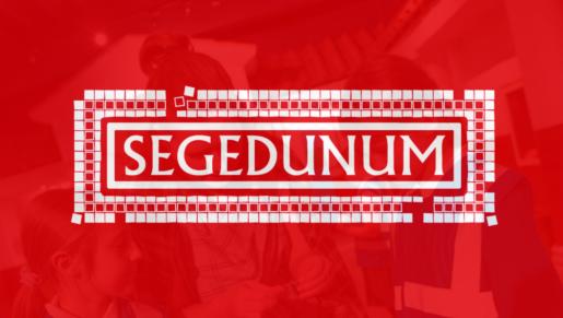Segedunum Logo over kids engaged in activity at the museum.